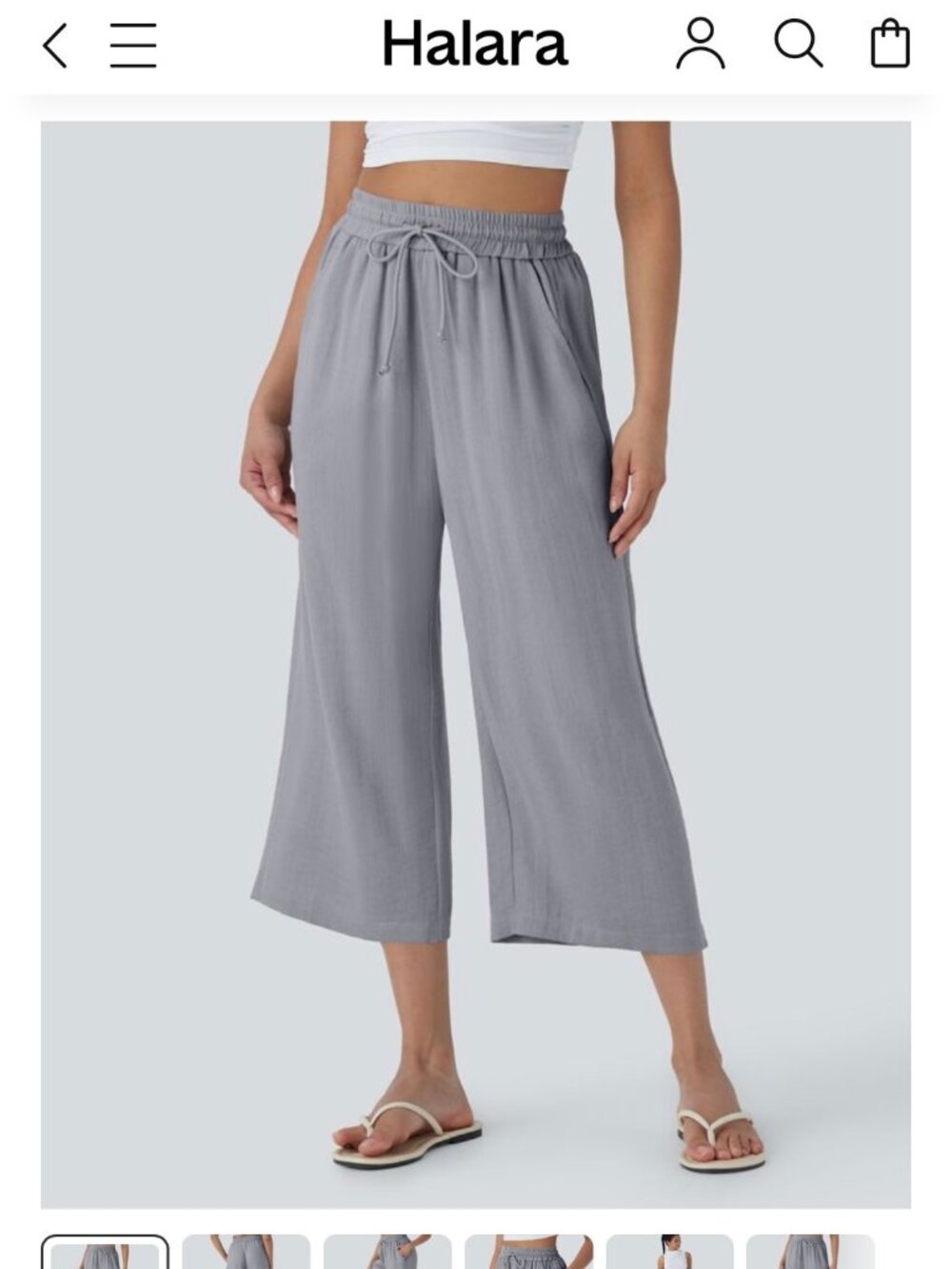 NWOT Halara High Waisted Drawstring Wide Leg Linen-Feel Crop Pants - Med
